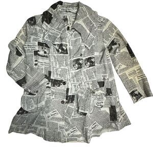 Sole Dione Studios Women's Black White Vintage Newspaper Print Jacket Size Small